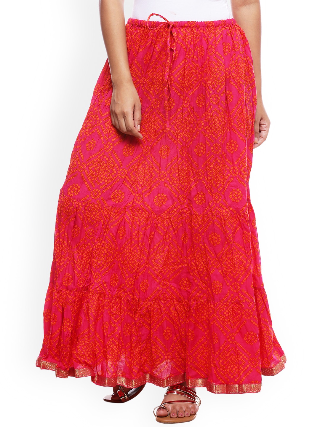 Soundarya Women Magenta Printed Long Pure Cotton Skirt