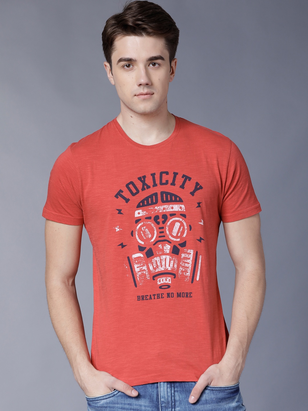 LOCOMOTIVE Men Red Printed Round Neck T-shirt