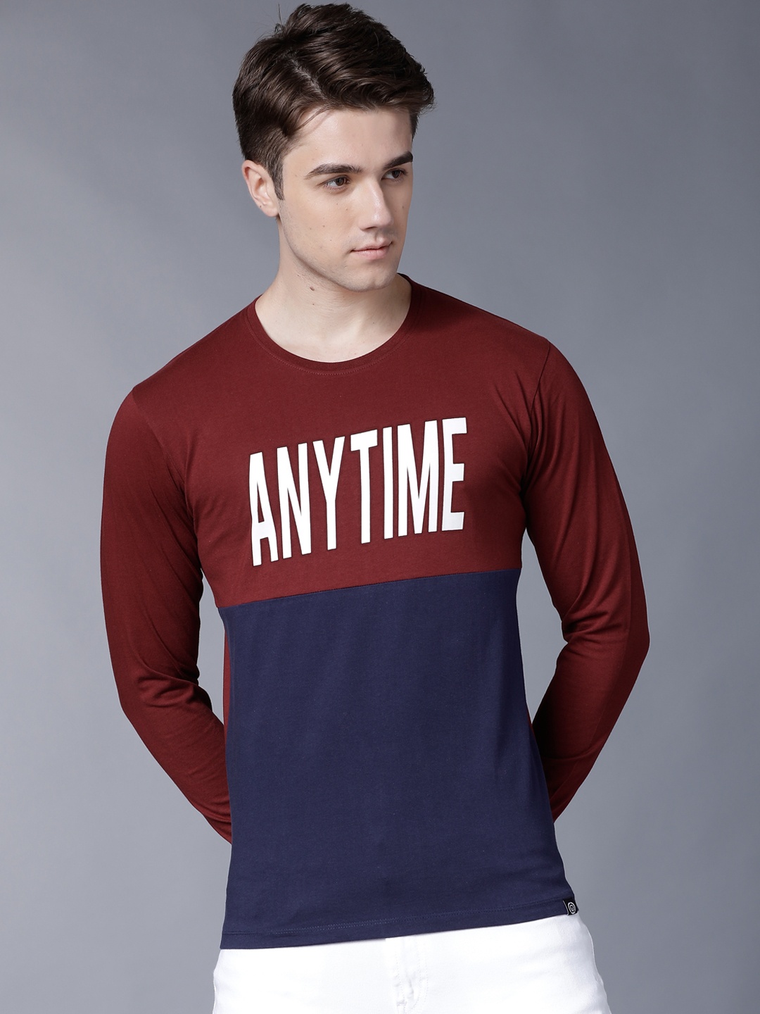 LOCOMOTIVE Men Red Navy Blue Colourblocked Pure Cotton T-shirt
