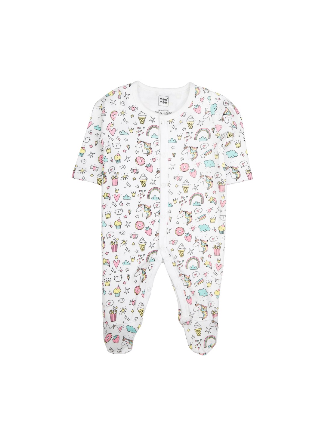 

Mee Mee Kids White Printed Rompers