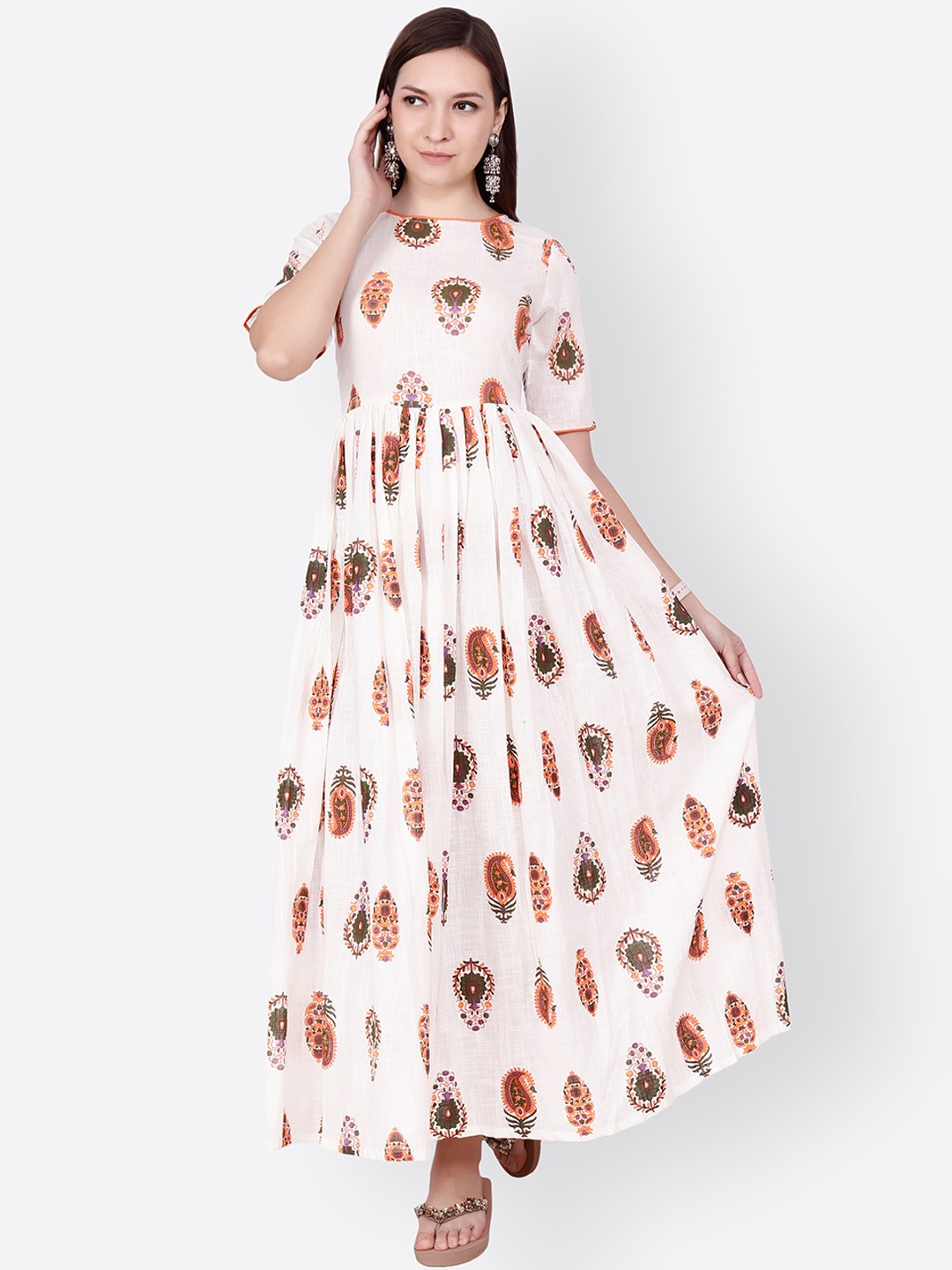 

SCORPIUS Women Off-White Printed Fit and Flare Dress