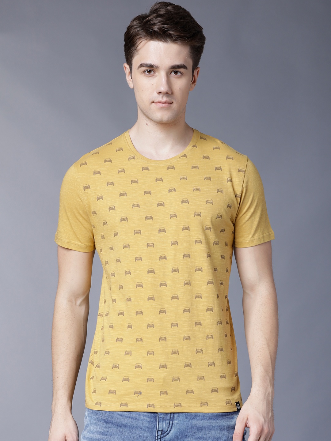 

LOCOMOTIVE Men Mustard Yellow Printed Round Neck T-shirt