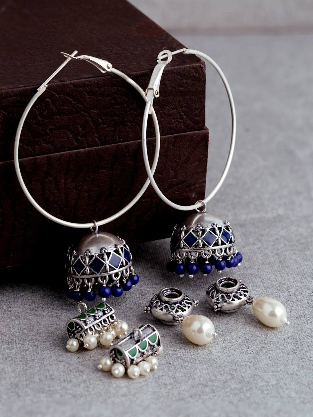 

Voylla Silver-Toned Circular Drop Earrings