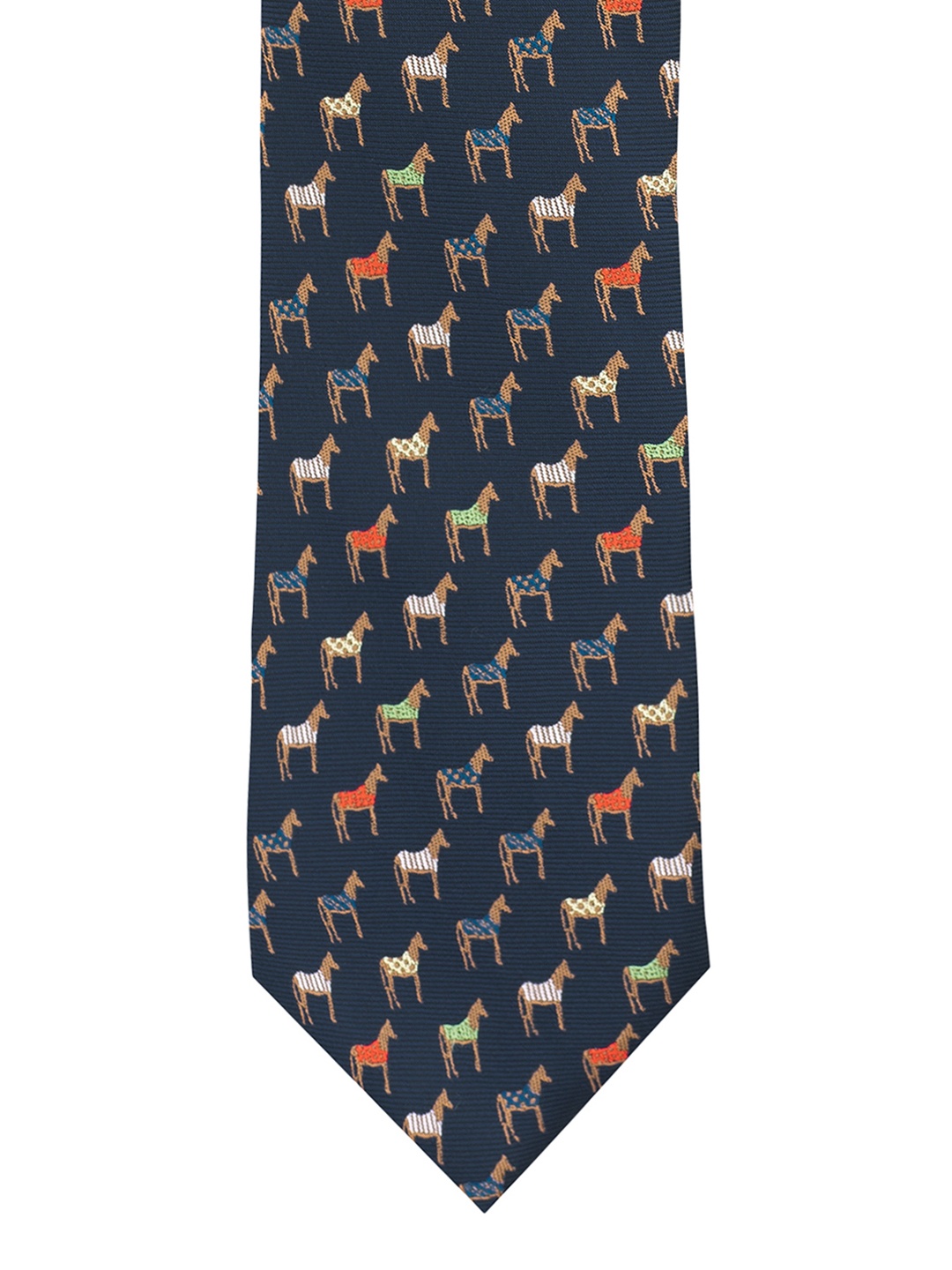 The Tie Hub Navy Blue & Multicoloured Woven Design Broad Tie