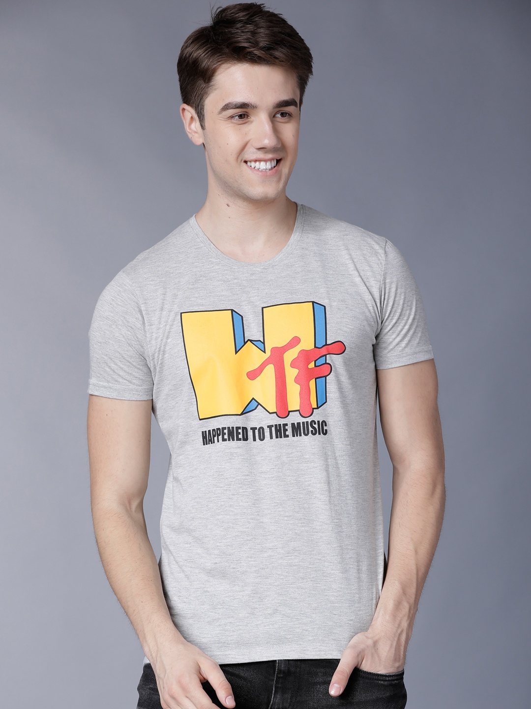 

LOCOMOTIVE Men Grey Printed Pure Cotton T-shirt