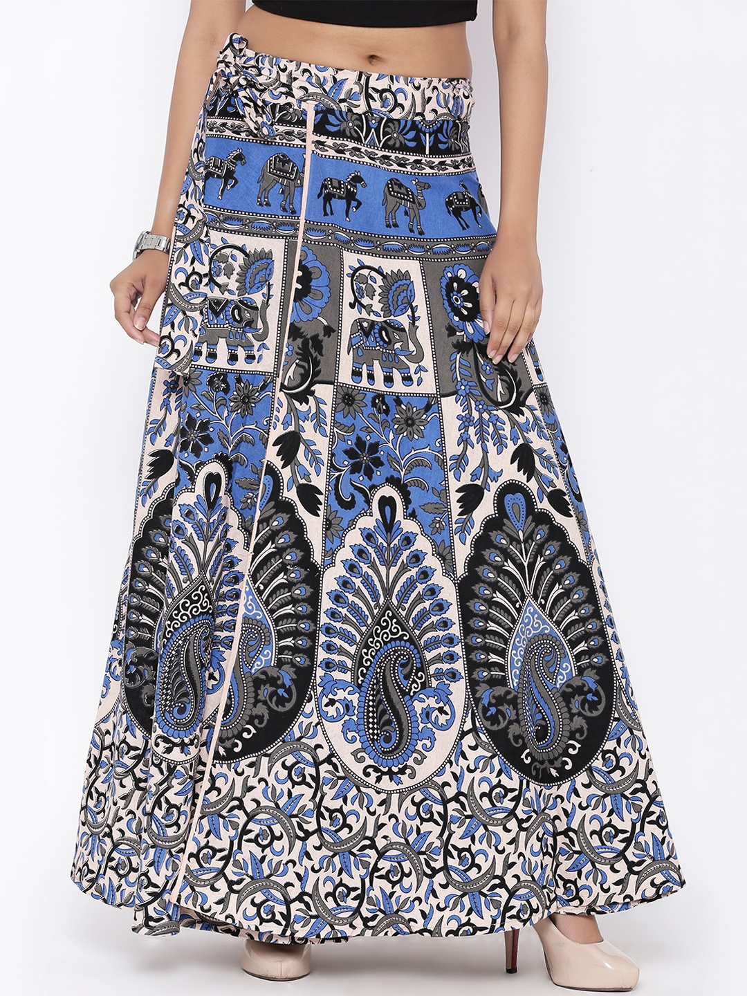 

Soundarya Bagru Printed Wrap Around Pure Cotton Skirt, Beige