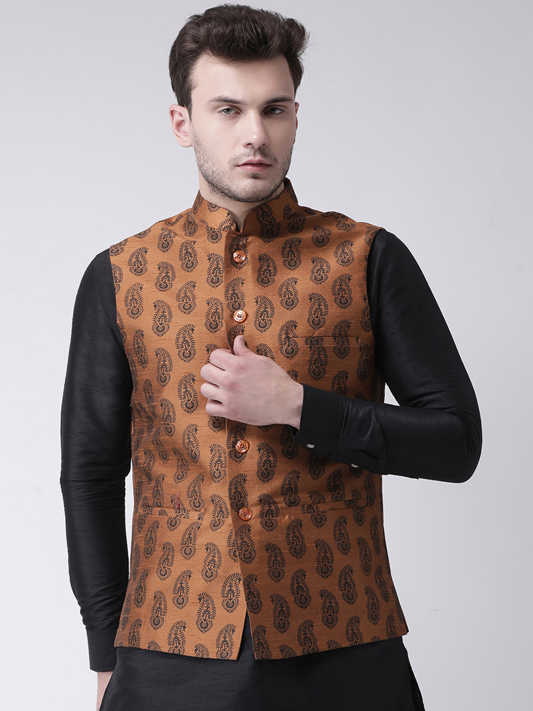 

DEYANN Men Copper Brown Nehru Jacket