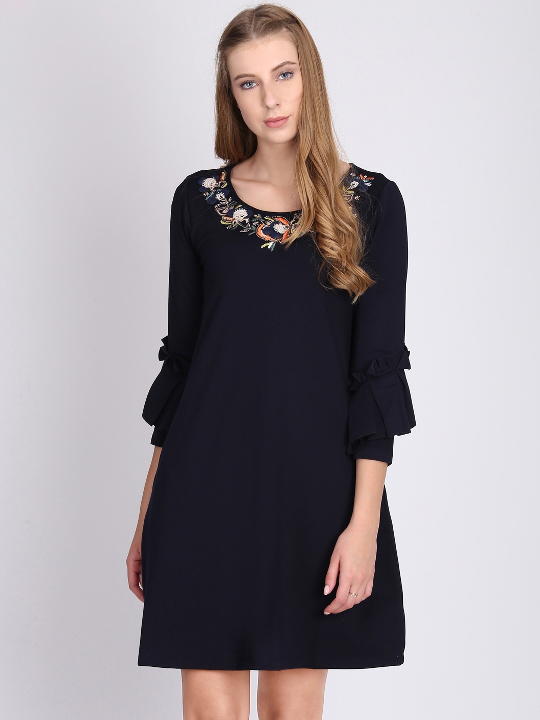 

NIZA Women Navy Blue Embellished A-Line Dress