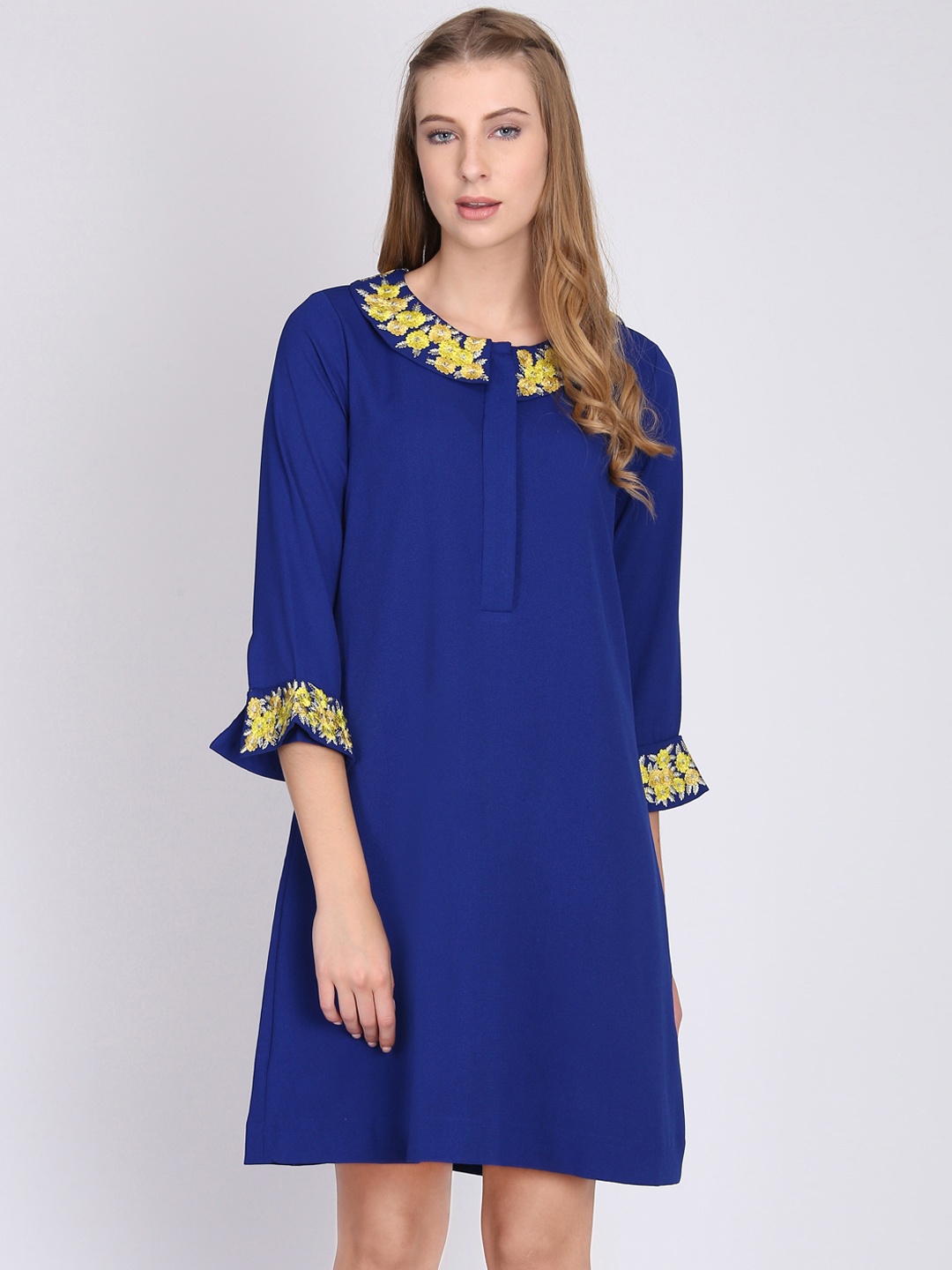 

NIZA Women Blue Embellished A-Line Dress