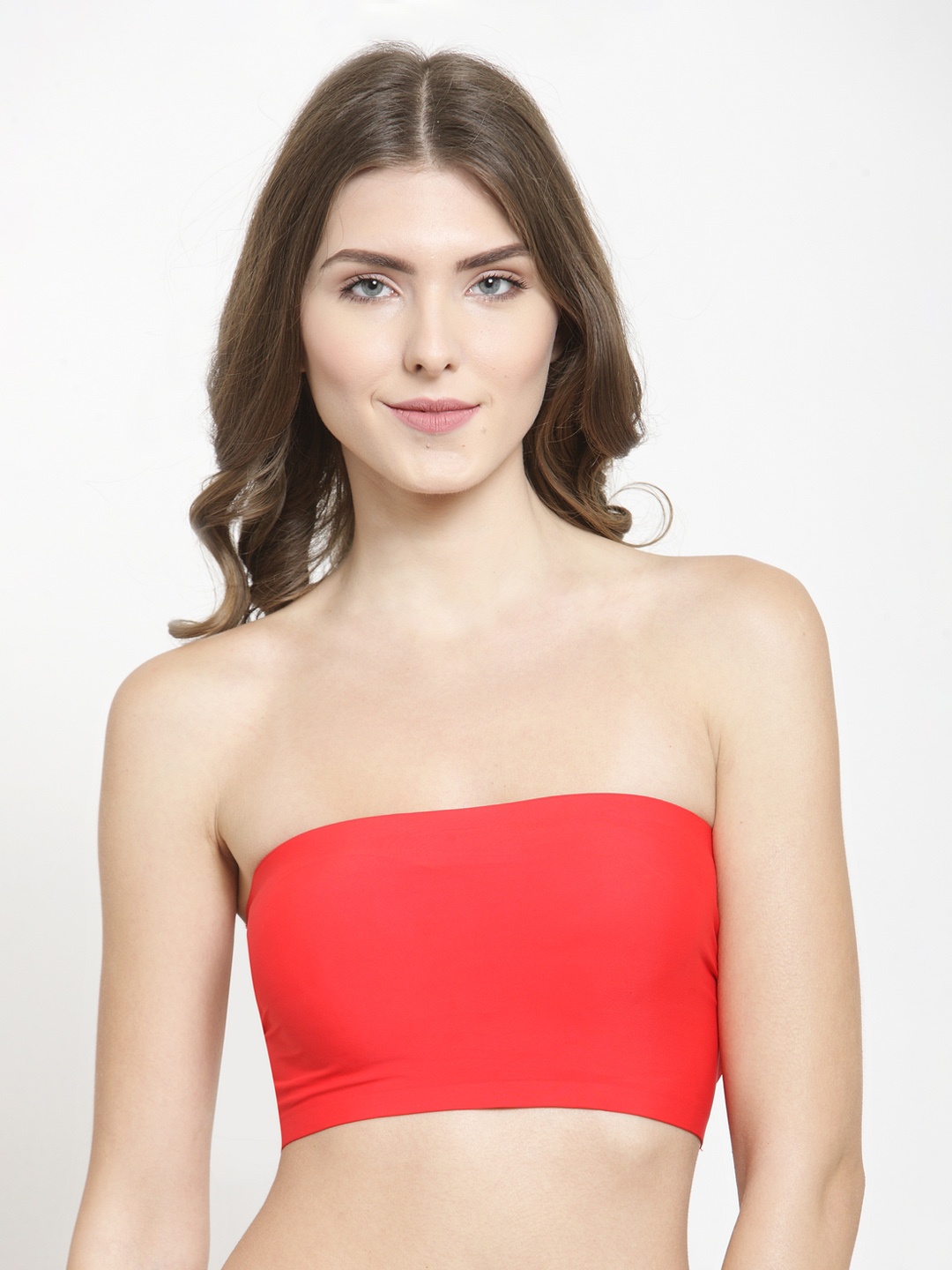 

PrettyCat Red Solid Non-Wired Lightly Padded Bandeau Bra