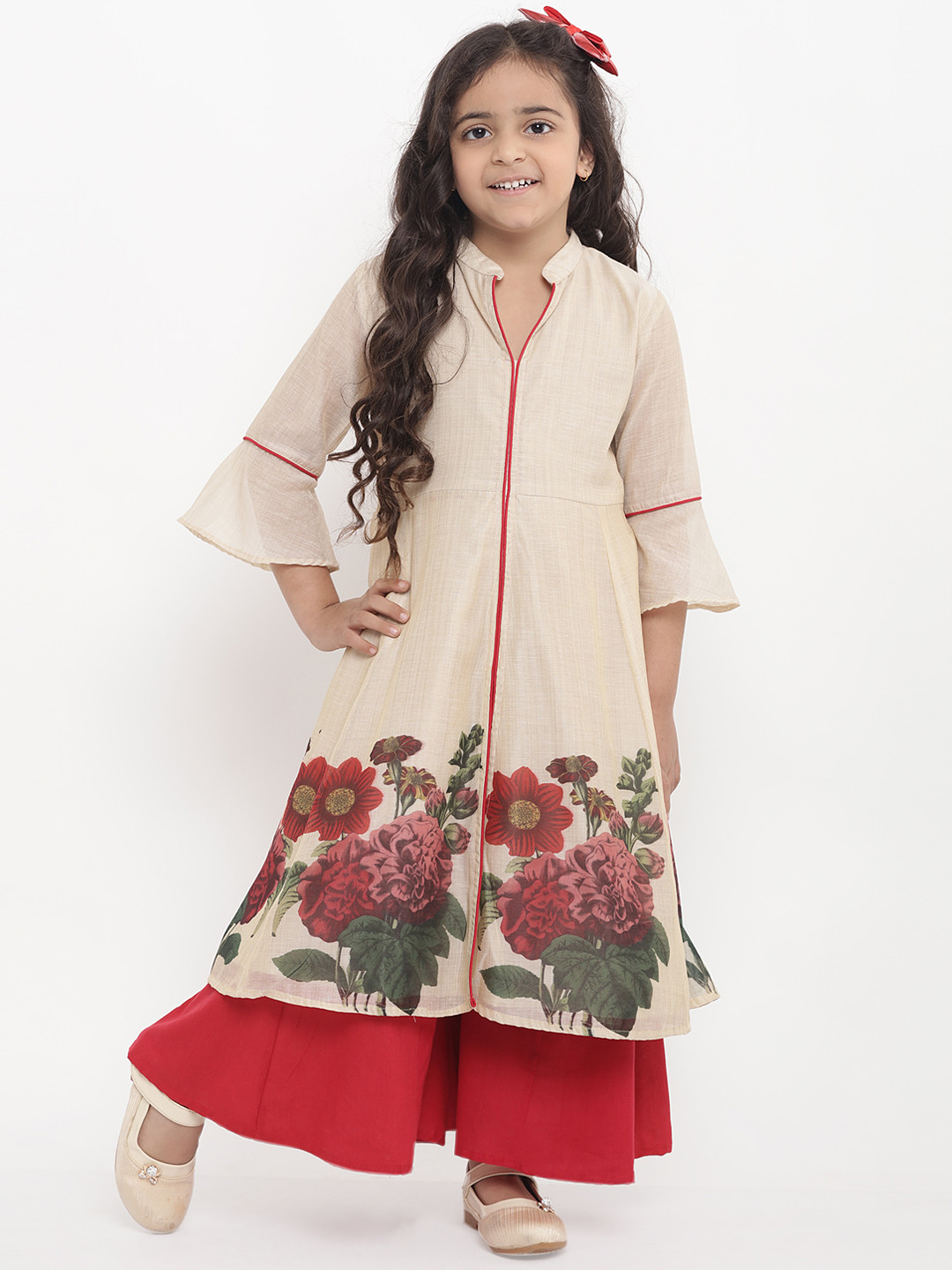 

Bitiya by Bhama Girls Beige Printed Kurti with Palazzos