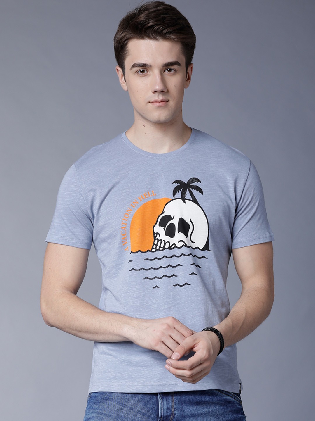 

LOCOMOTIVE Men Blue Printed Round Neck T-shirt