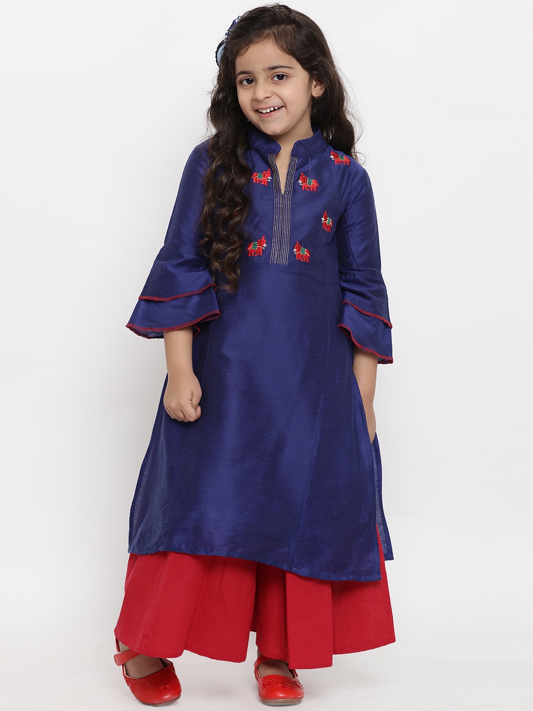 

Bitiya by Bhama Girls Blue Embroidered Kurti with Palazzos