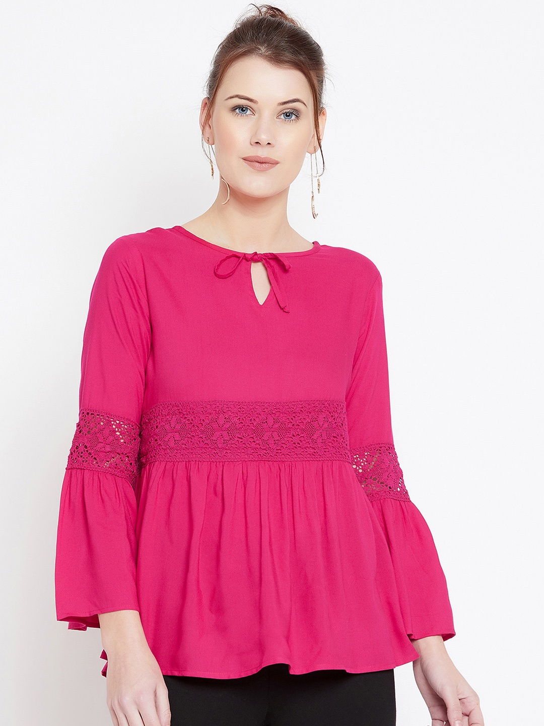 U&F Women Pink Self Design Peplum Top