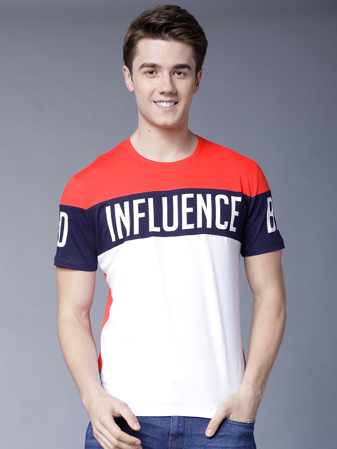 

LOCOMOTIVE Men Red & White Printed Round Neck T-shirt