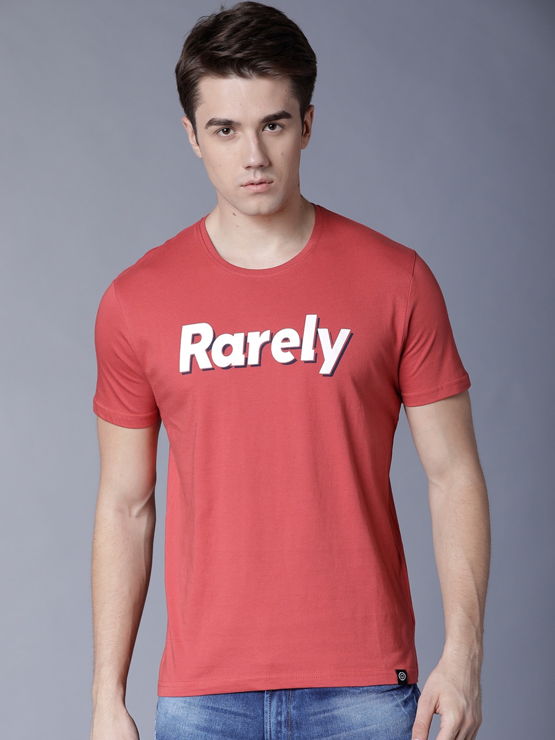 

LOCOMOTIVE Men Red Printed Round Neck Slim Fit T-shirt