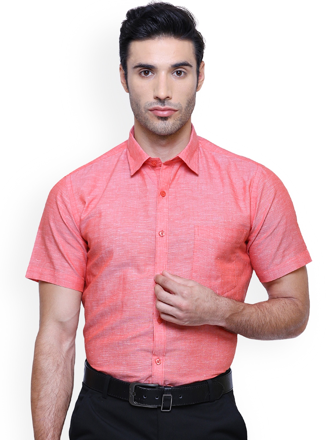 Southbay Men Orange Smart Slim Fit Self Design Formal Shirt
