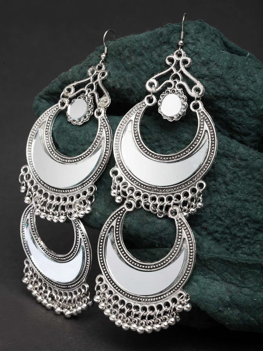

Moedbuille Silver-Plated Oxidised Handcrafted Crescent Shaped Drop Earrings