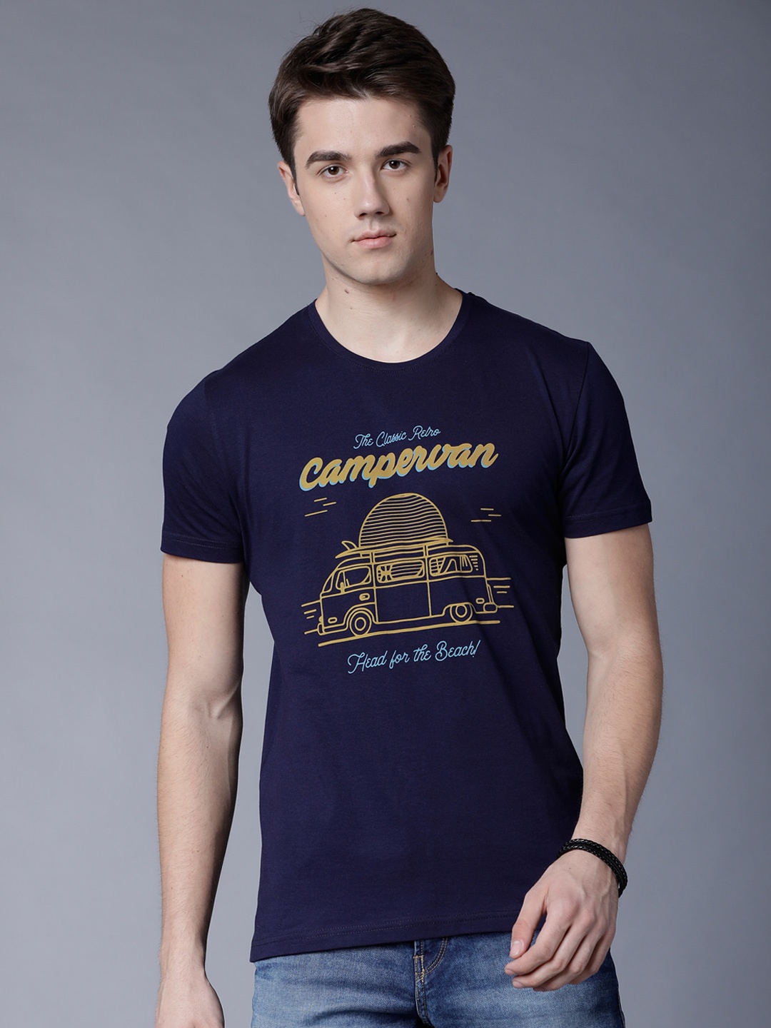 

LOCOMOTIVE Men Navy Blue Printed Round Neck T-shirt
