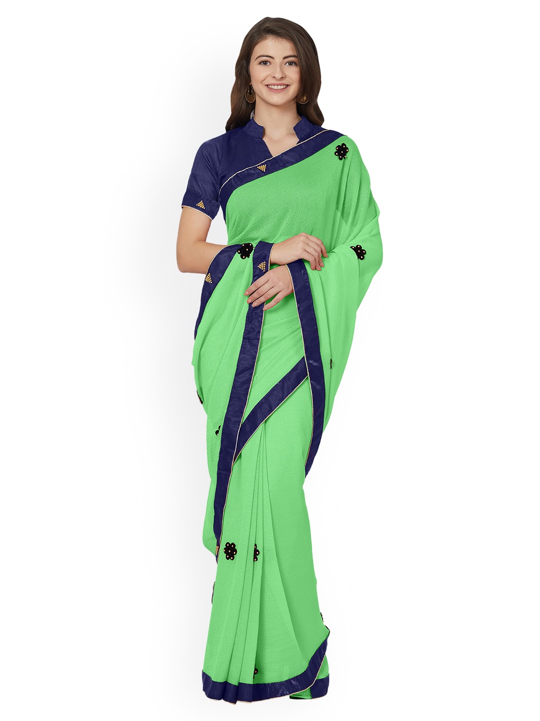 

Mirchi Fashion Green Solid Poly Chiffon Saree