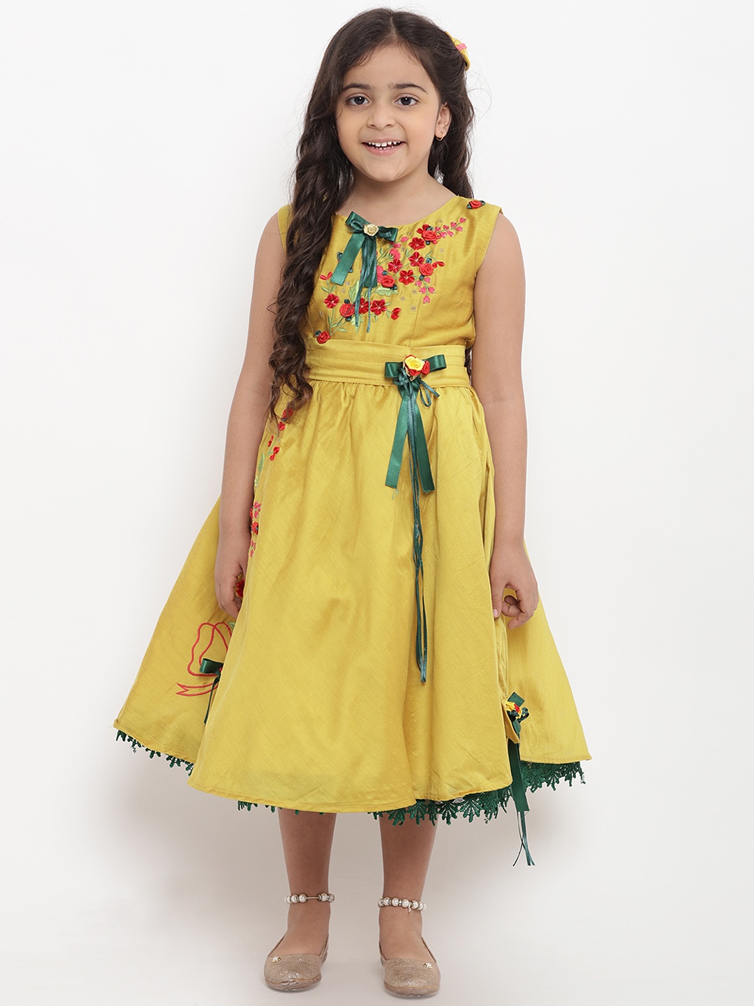 

Bitiya by Bhama Girls Yellow Embellished Fit and Flare Dress