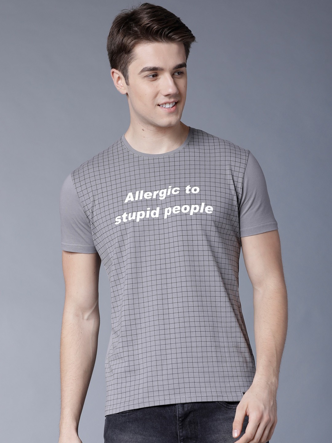 

LOCOMOTIVE Men Grey Printed Round Neck T-shirt