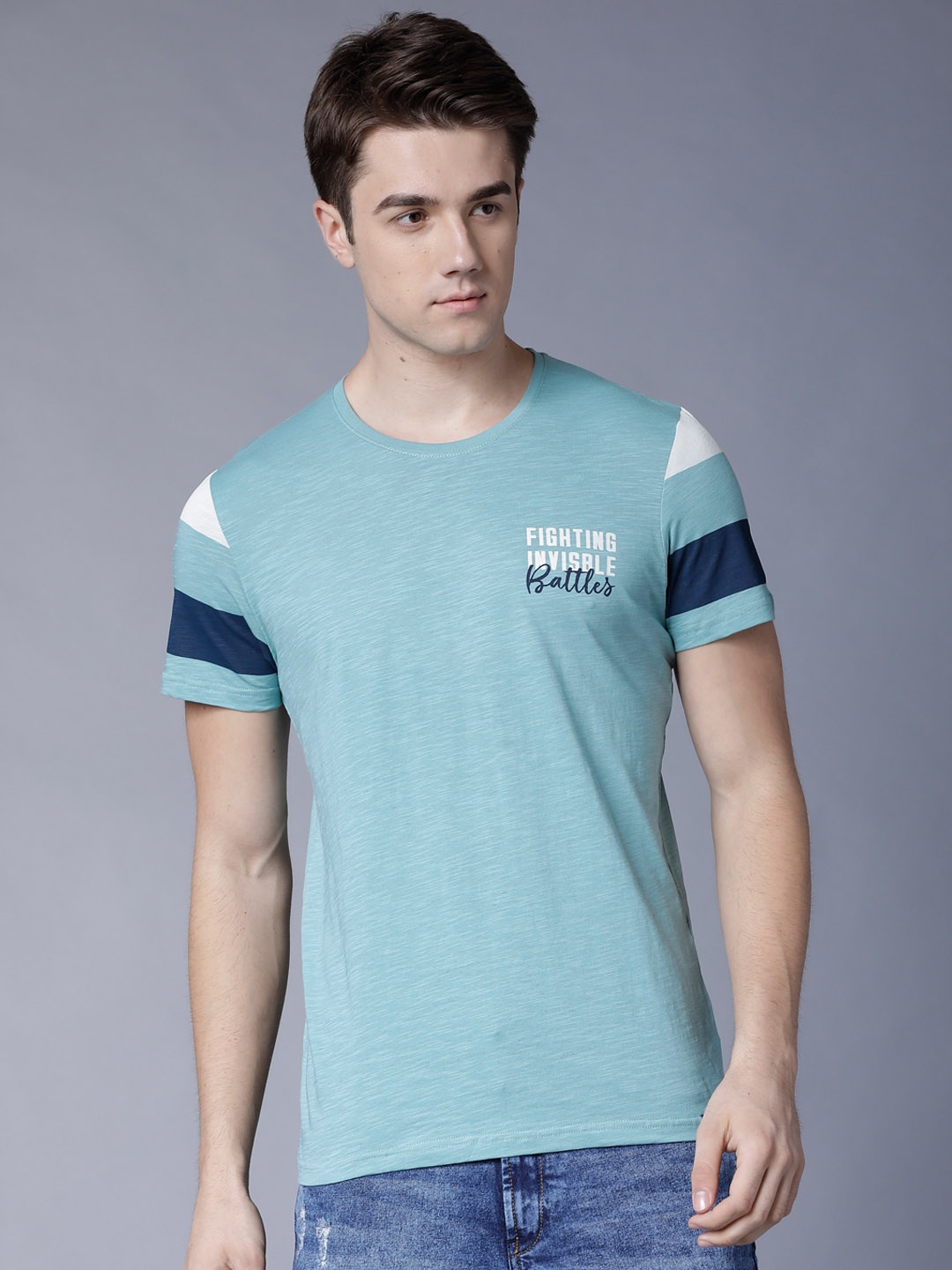 

LOCOMOTIVE Men Blue Printed Round Neck T-shirt