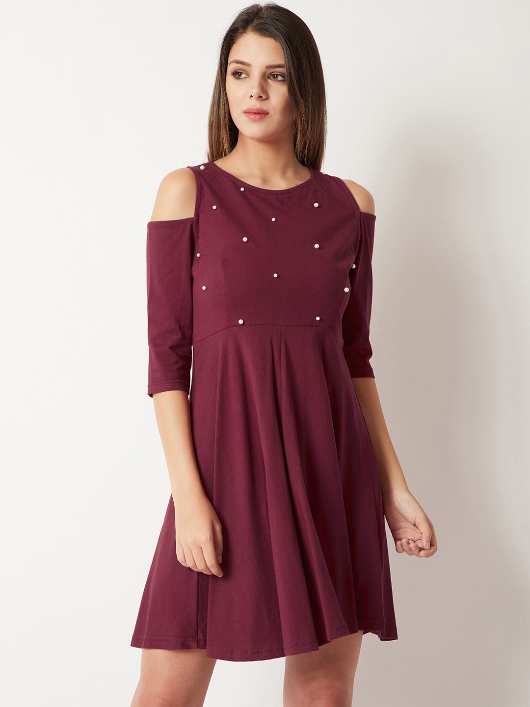 

Miss Chase Women Maroon Solid Fit and Flare Dress