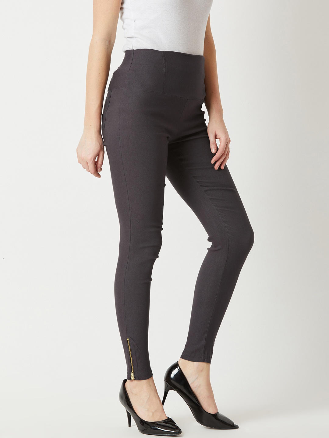 

Miss Chase Women Charcoal Grey Stay Zipper High Waist Jeggings