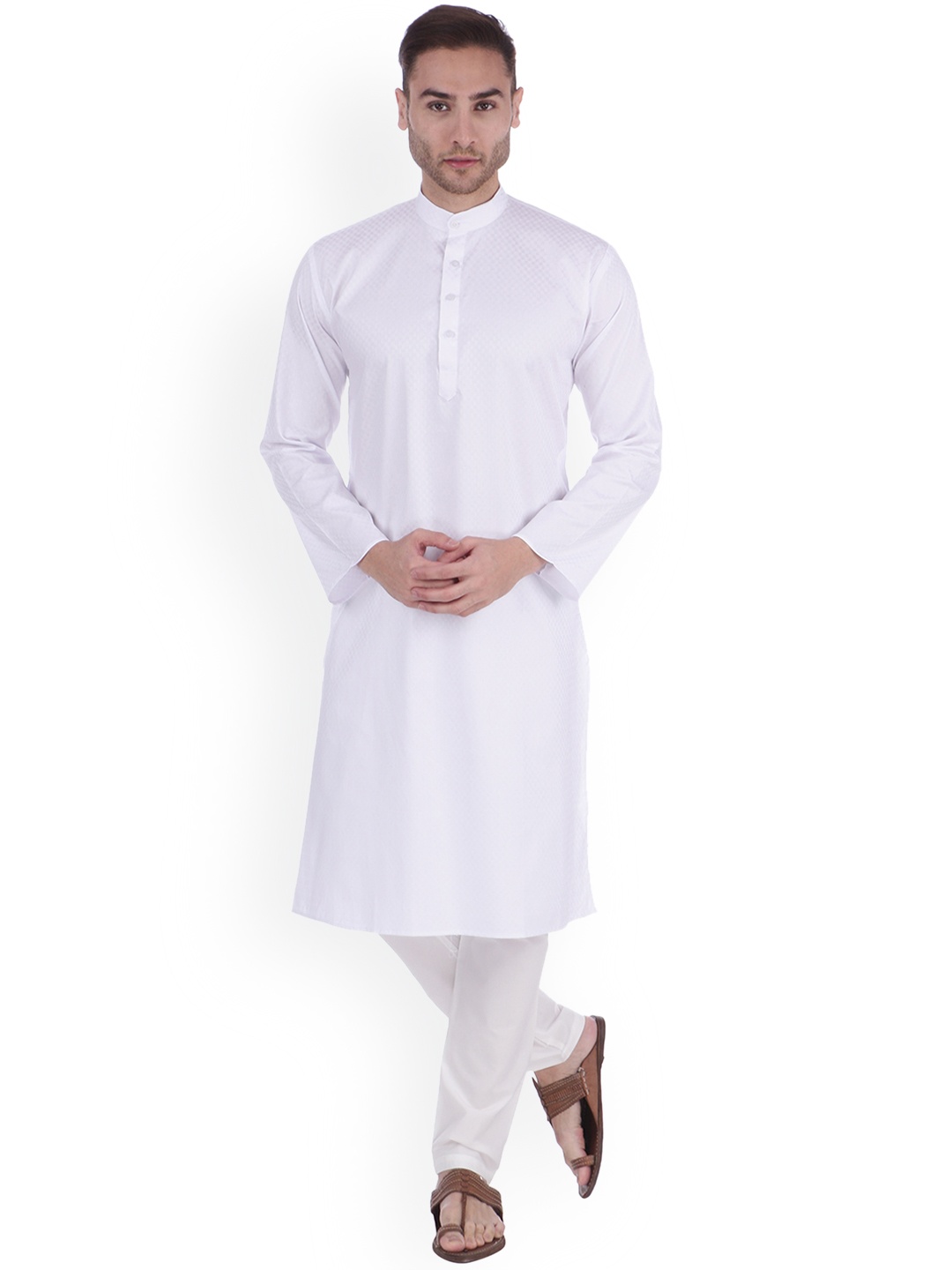 

RAJUBHAI HARGOVINDAS Men White Solid Straight Kurta