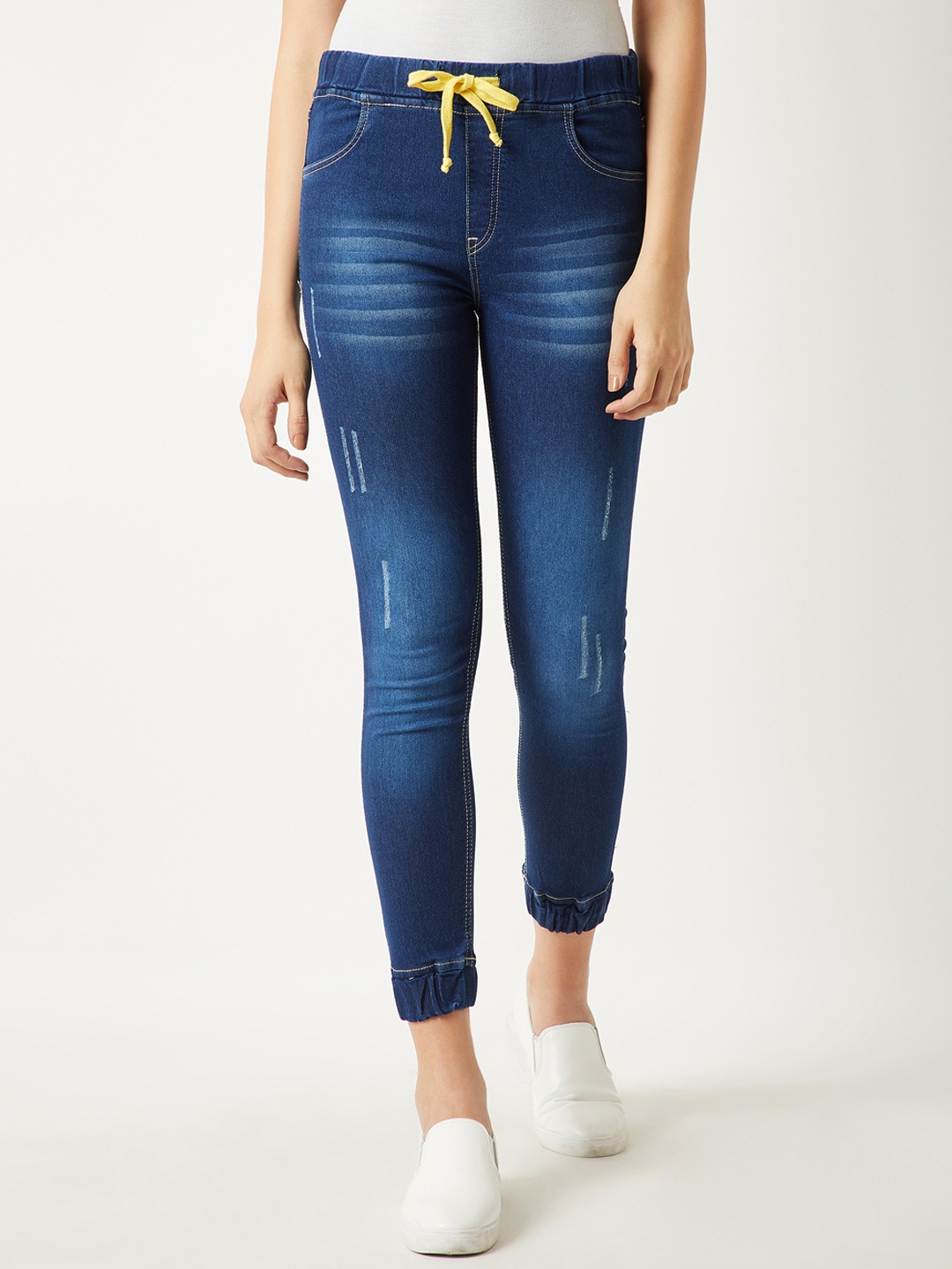 Miss Chase Women Navy Blue Regular Fit Solid Denim Joggers