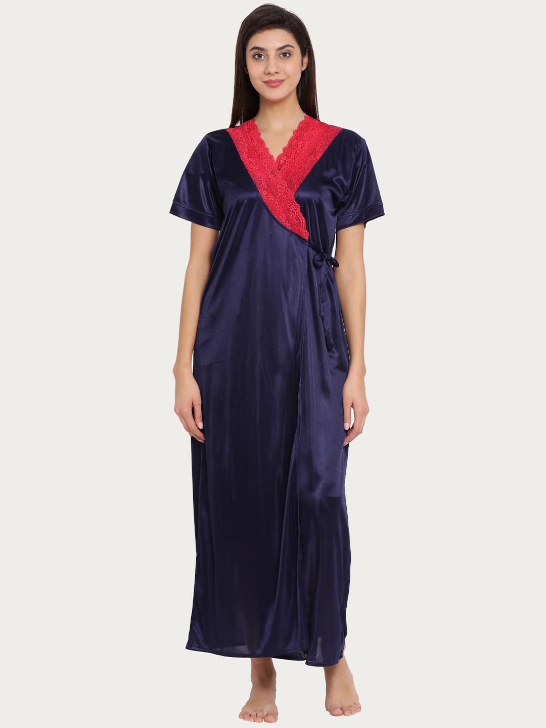 

Clovia Women Navy Blue Satin Robe NS1139P08O