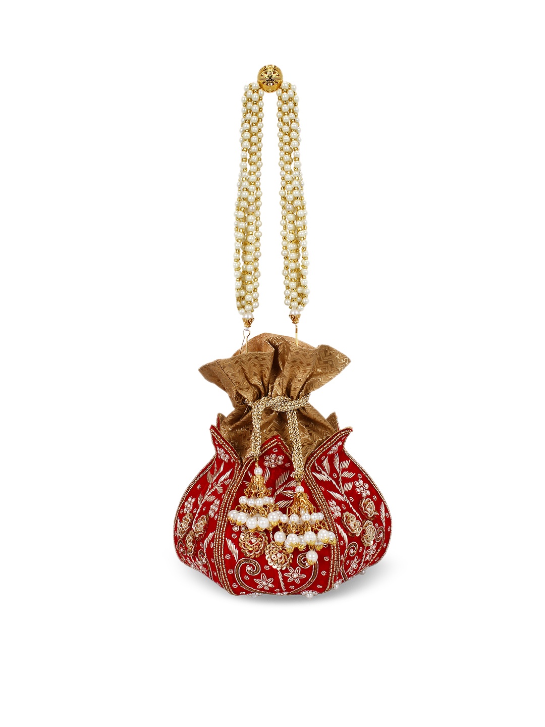 

Anekaant Red & Gold-Toned Embroidered Potli Clutch