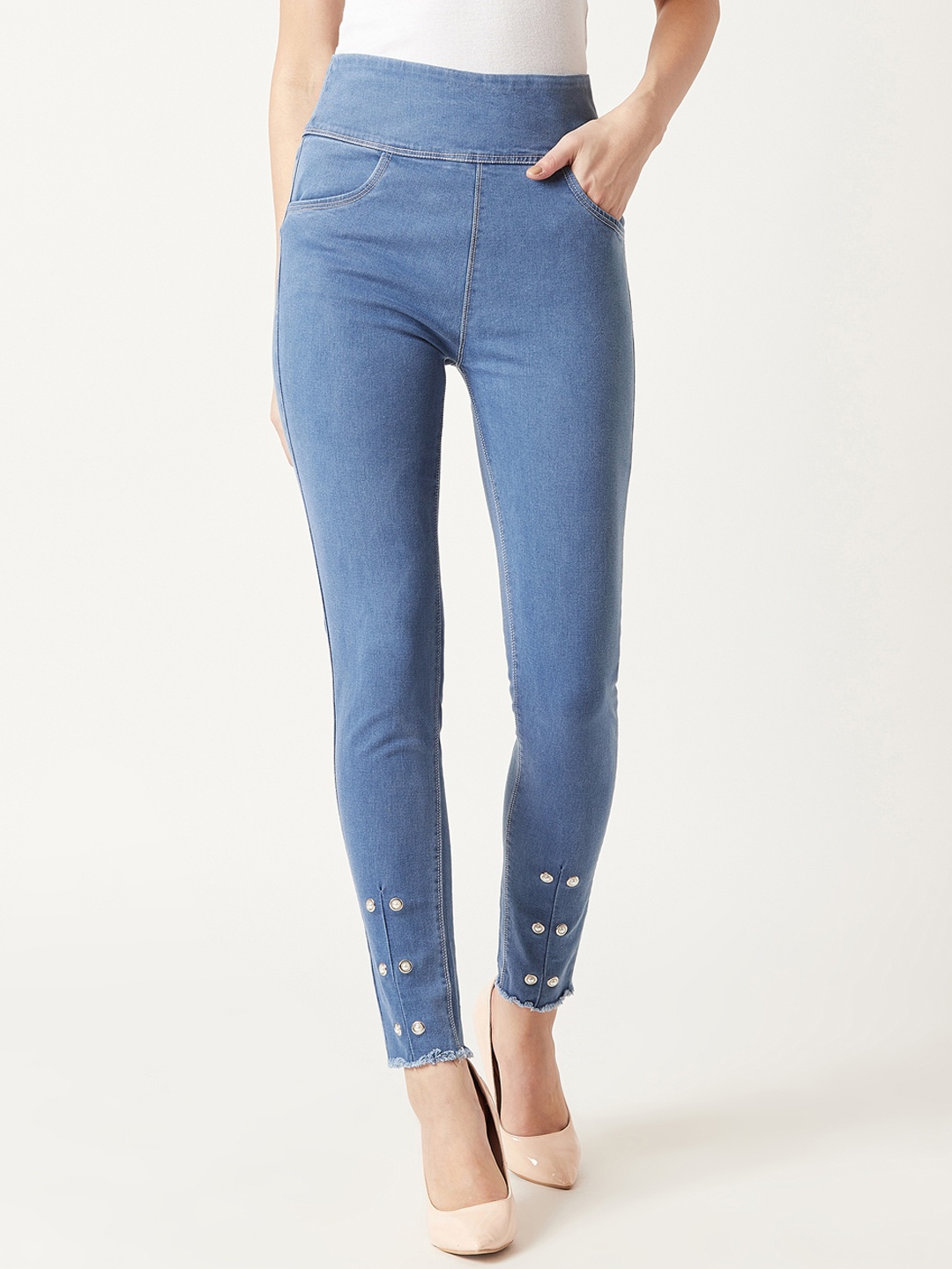 

Miss Chase Women Blue Embellished Stay Tuned Skinny Fit High-Rise Denim Jeggings