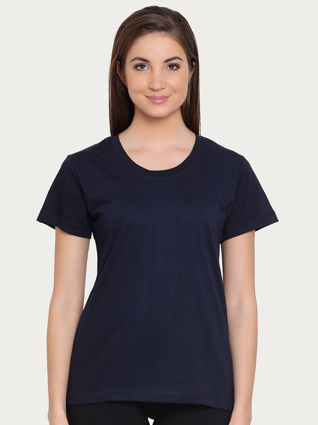 

Clovia Women Blue Solid Round Neck Lounge T-shirt