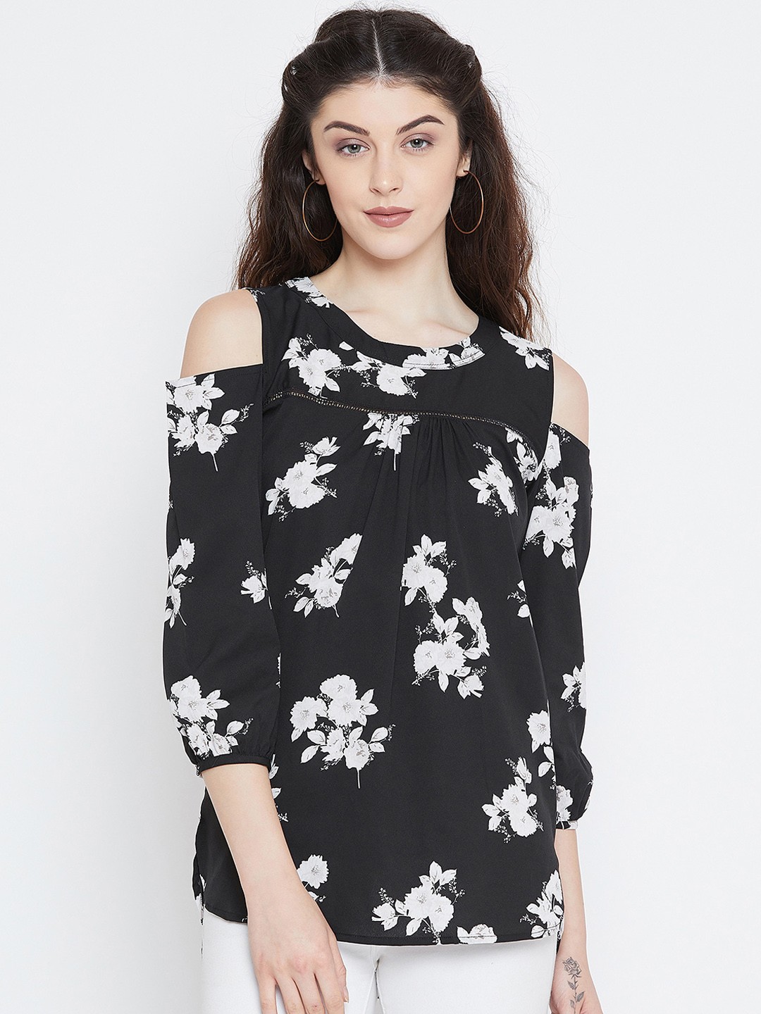 

Ruhaans Women Black & White Printed Top