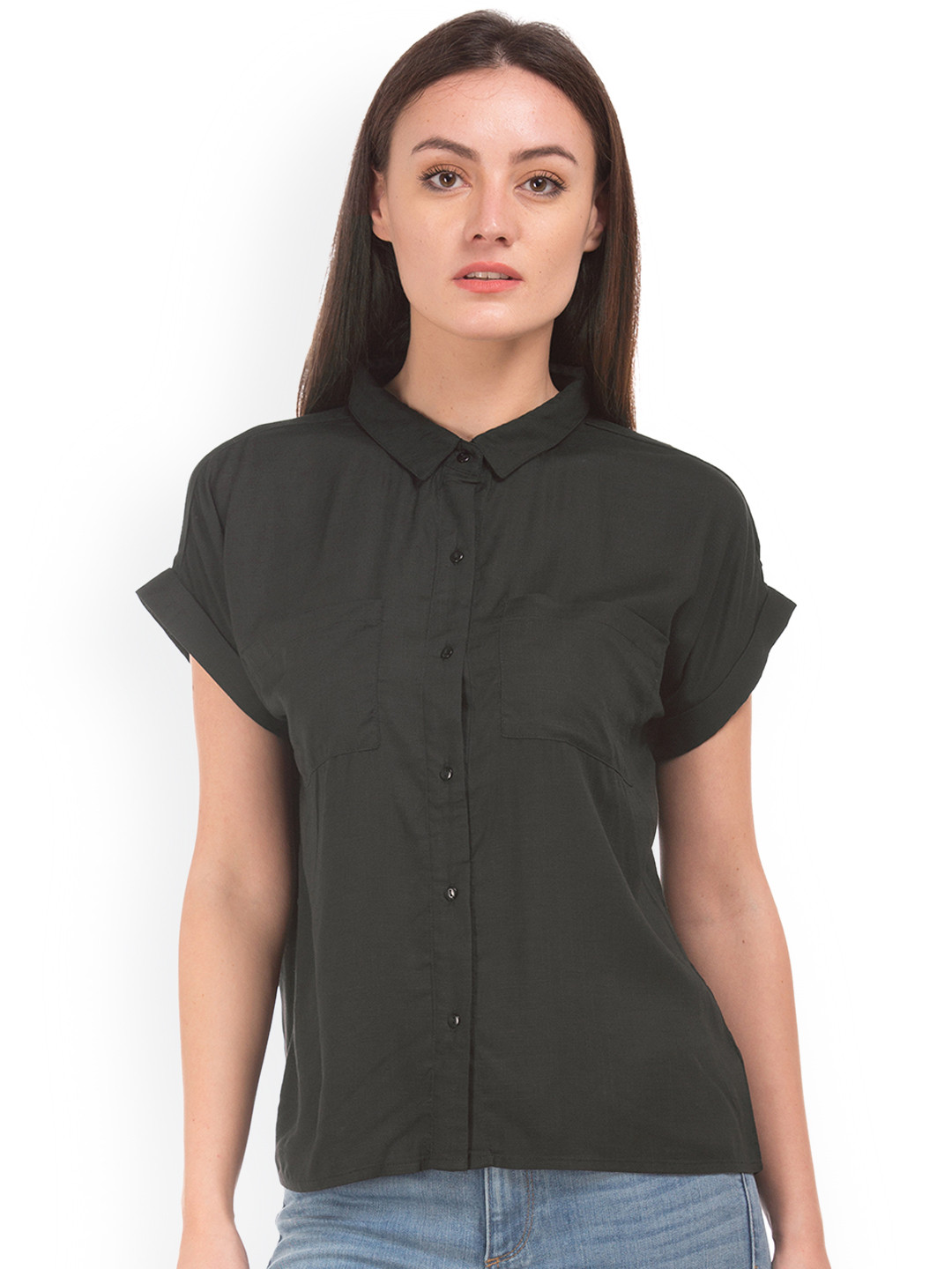 

Sugr Women Black Boxy Solid Casual Shirt