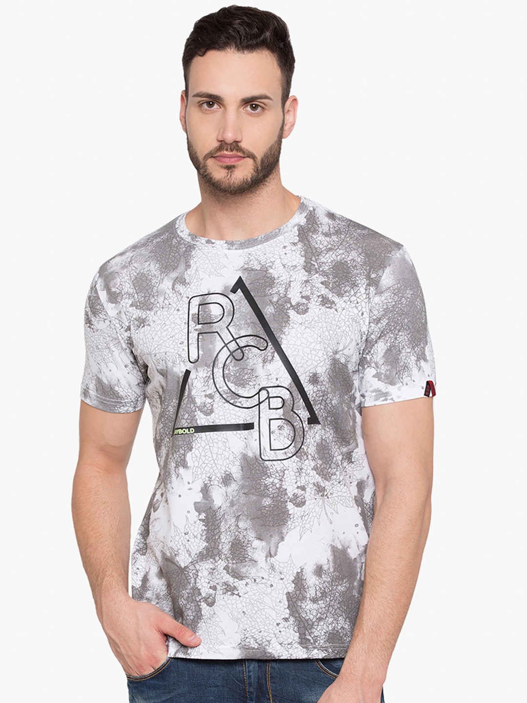 

Status Quo Men Grey Printed Round Neck Pure Cotton T-shirt