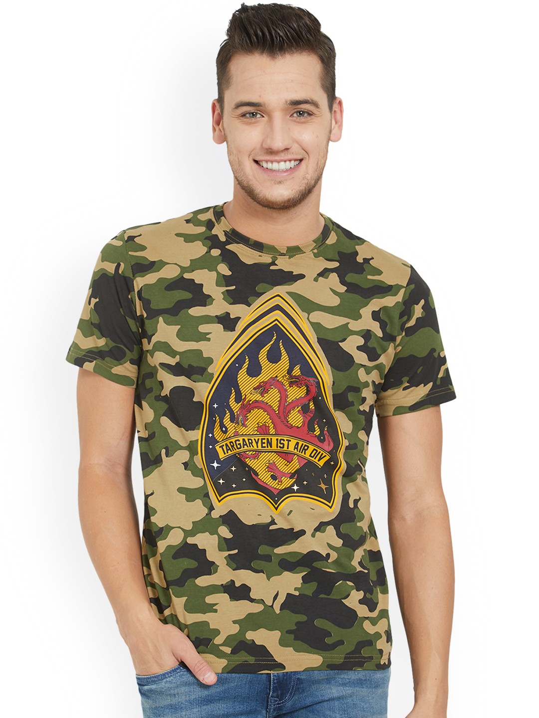 

Status Quo Men Green Printed Round Neck Pure Cotton T-shirt