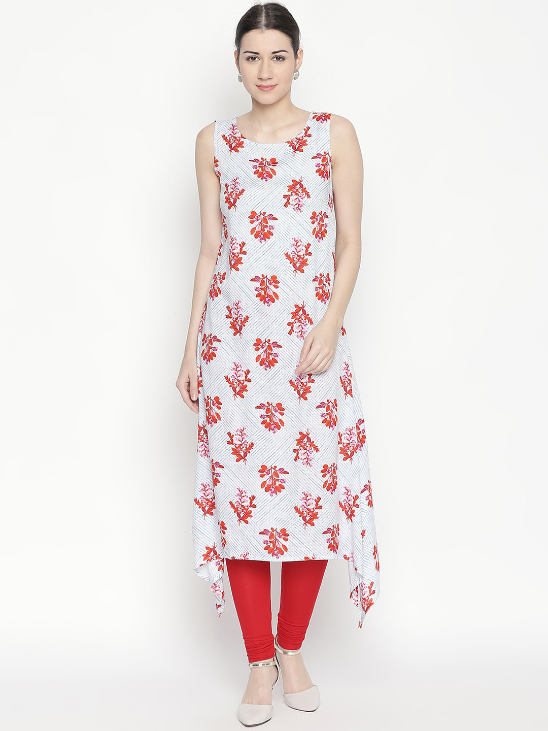 

RANGMANCH BY PANTALOONS Women White & Red Printed A-Line Kurta