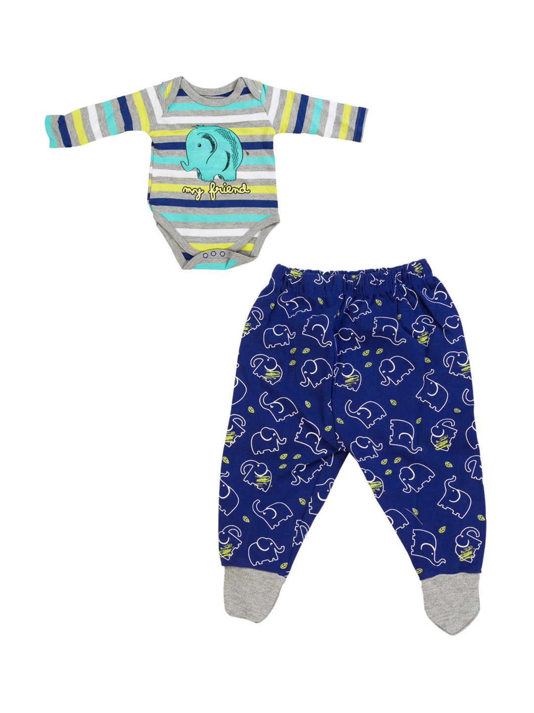 

MeeMee Boys Grey & Navy Blue Striped T-shirt with Trousers