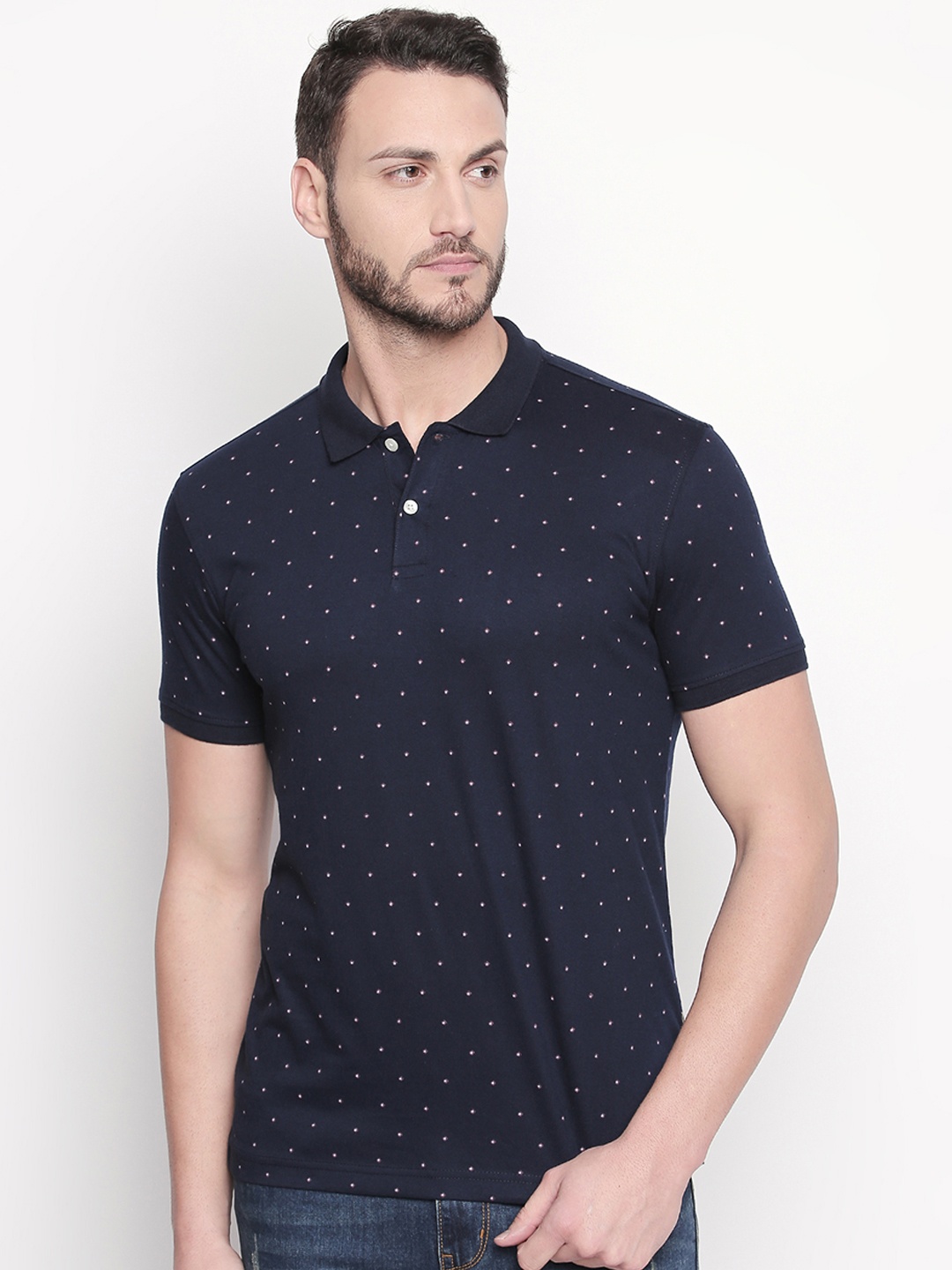 

BYFORD by Pantaloons Men Navy Blue Printed Polo Collar T-shirt