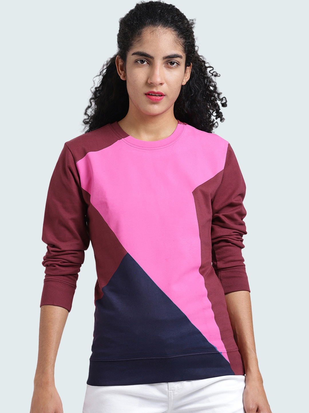 

Huetrap Women Maroon & Pink Colourblocked Sweatshirt
