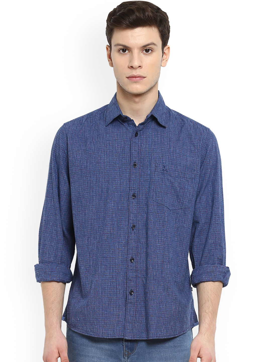 

Parx Men Blue Slim Fit Checked Casual Shirt