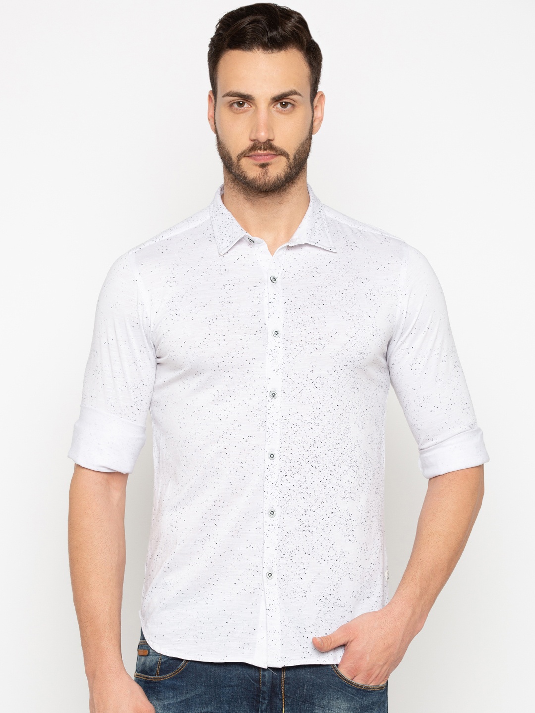 

Status Quo Men White Slim Fit Printed Casual Shirt