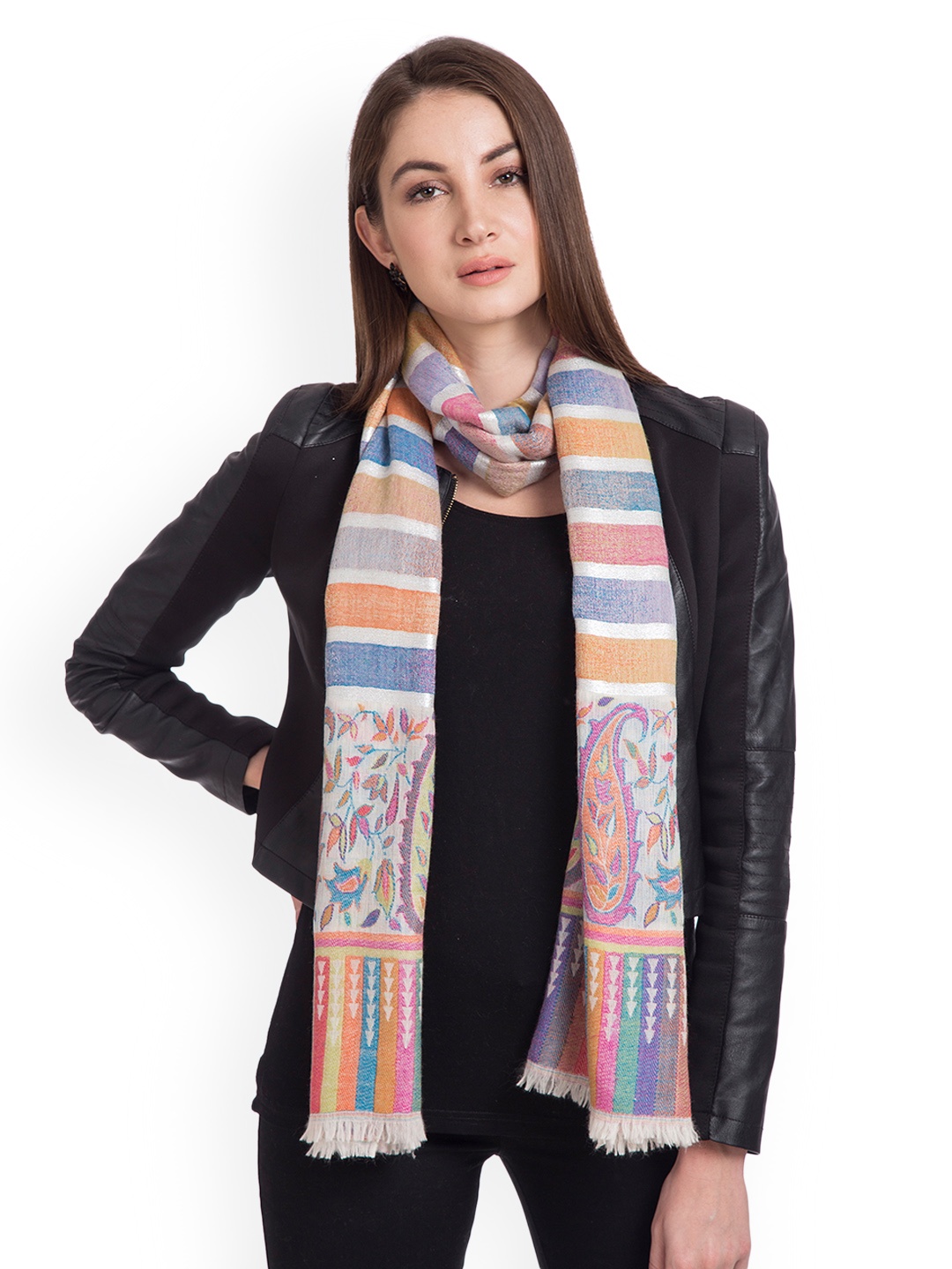

SHINGORA Women Multicoloured Woven Design Stole, Multi
