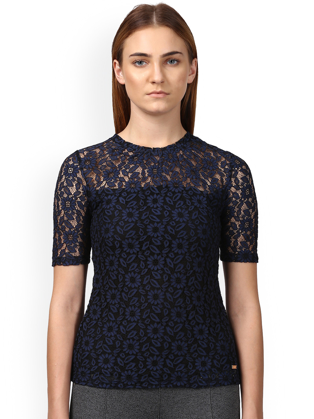 

Park Avenue Women Blue Self Design Top