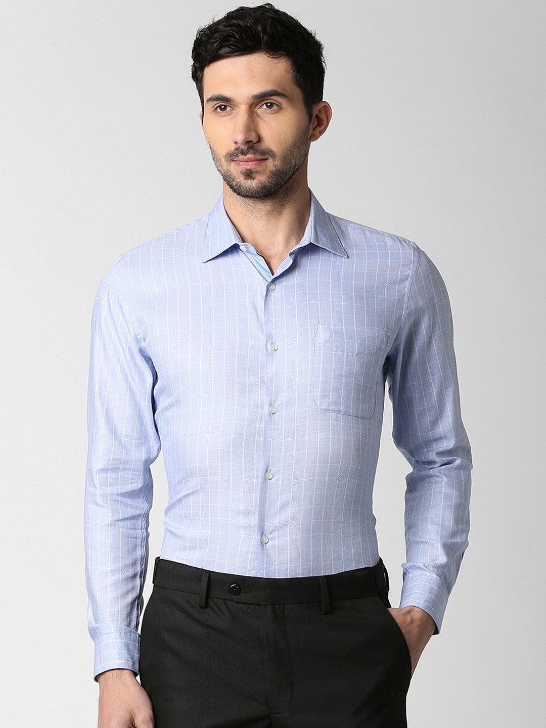 

Peter England Elite Men Blue Slim Fit Checked Casual Shirt
