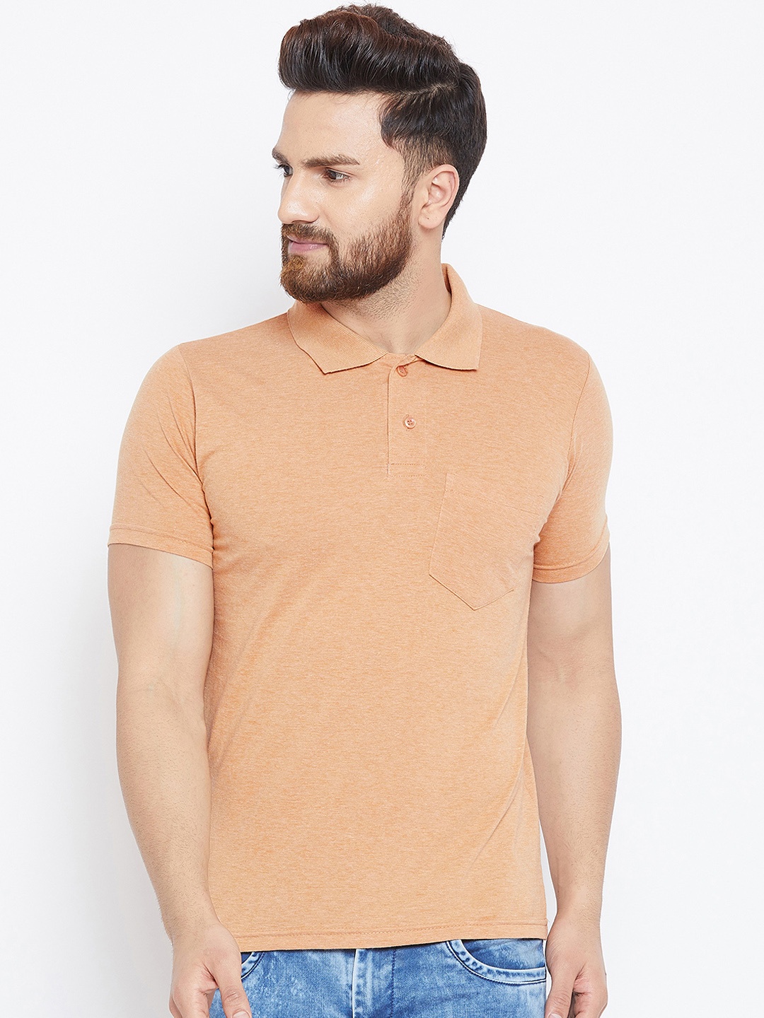 

Camey Men Beige Solid Polo Collar T-shirt