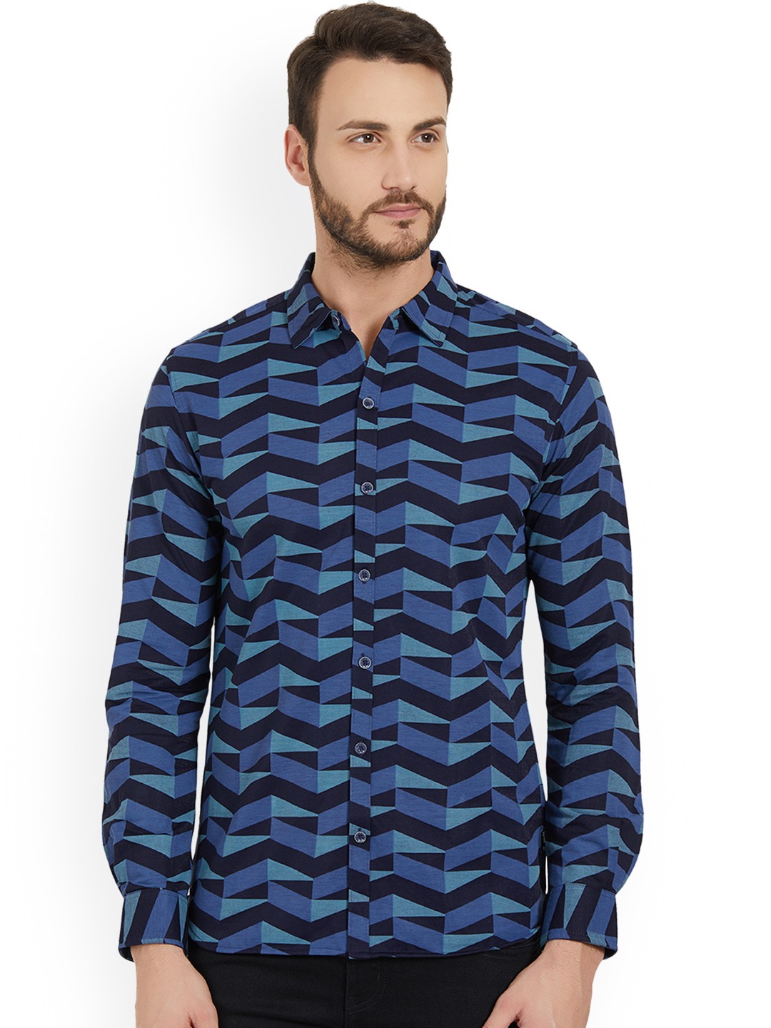 

Status Quo Men Blue Slim Fit Printed Casual Shirt